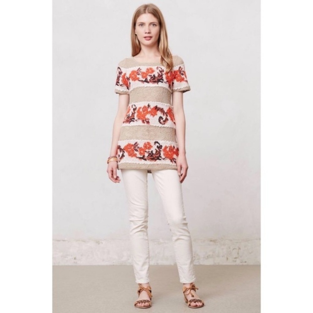 ANTHROPOLOGIE'S K & K BANDED BOUQUET SWEATER - Picture 1 of 8